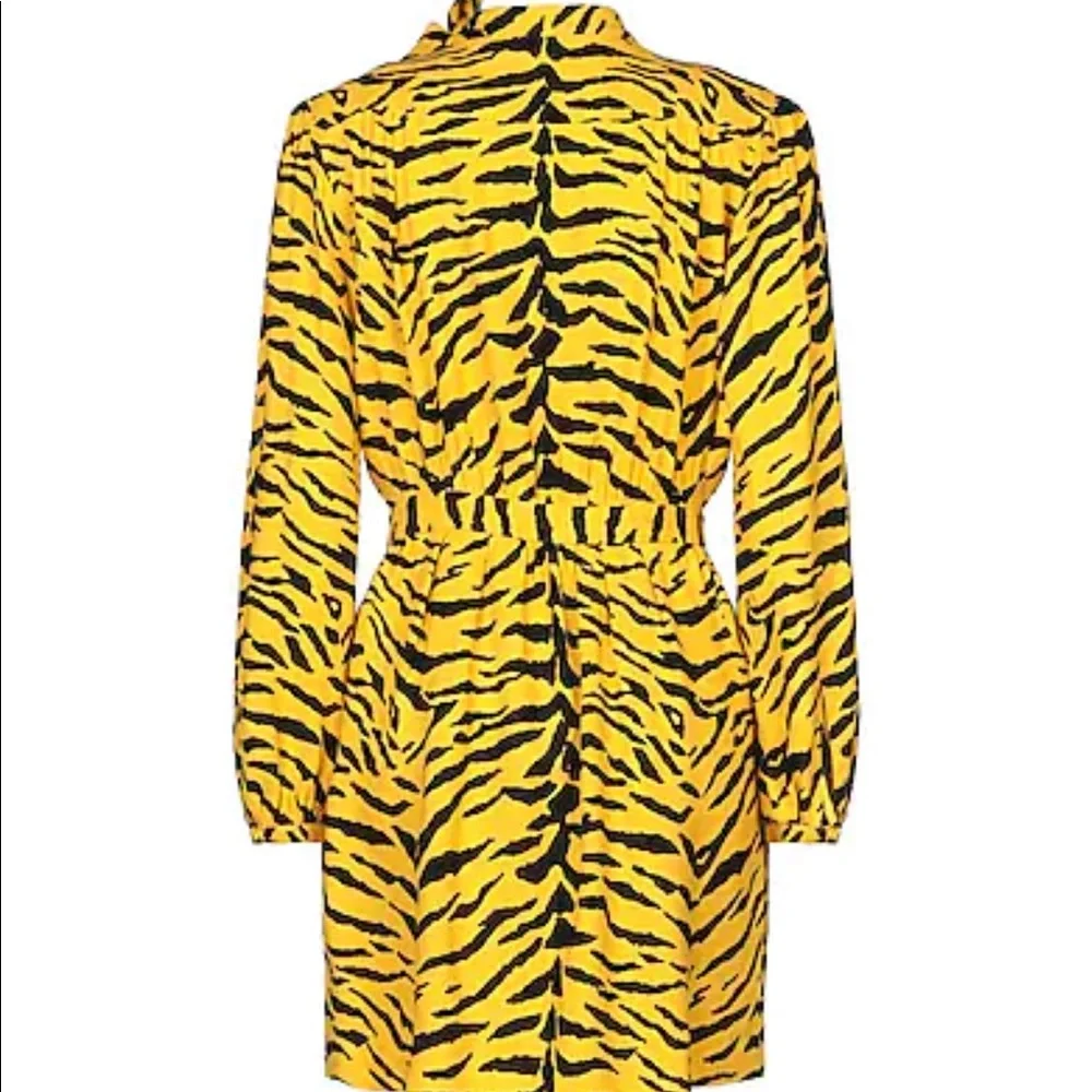 SAINT LAURENT L NWT Fr42 Short dress animal print new yellow black long sleeves - Picture 3 of 11